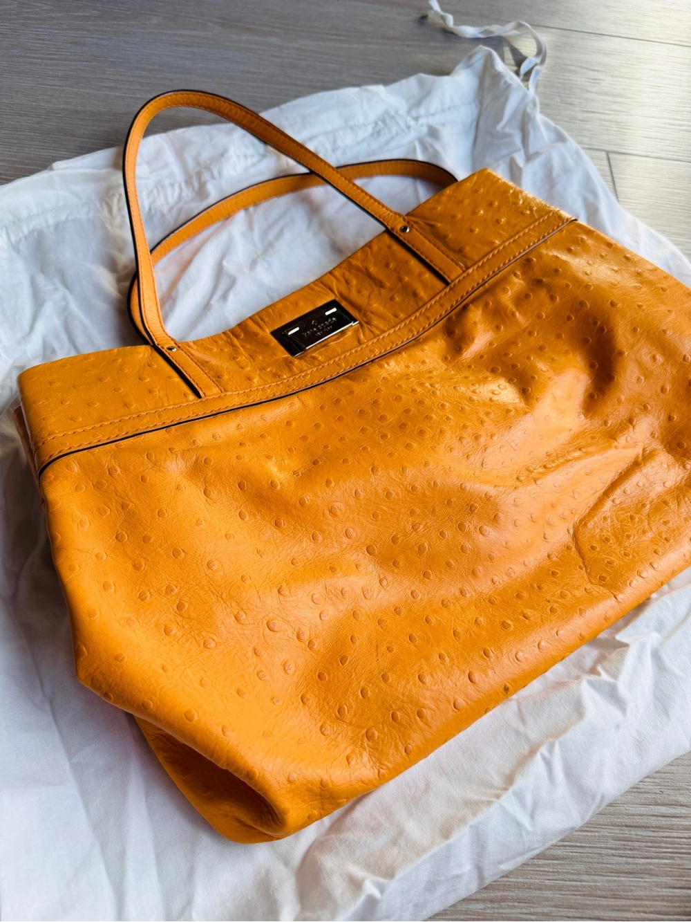 kate spade Orange Ostrich-Embossed Shoulder Tote